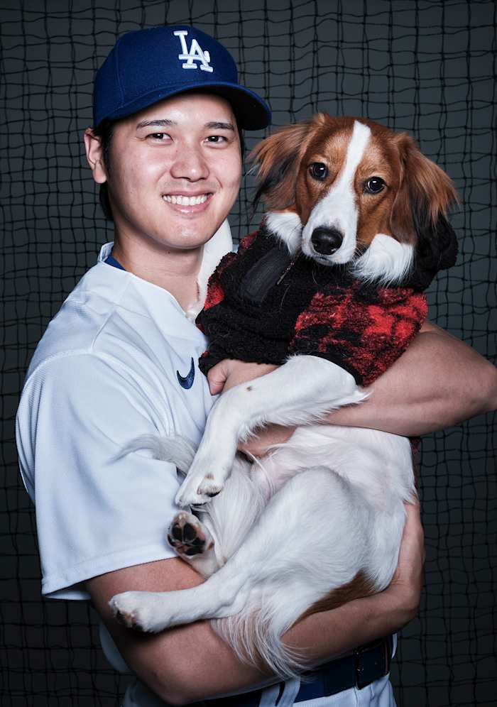 Shohei Ohtani and his dog Decoy, a Dutch Kooikerhondje.